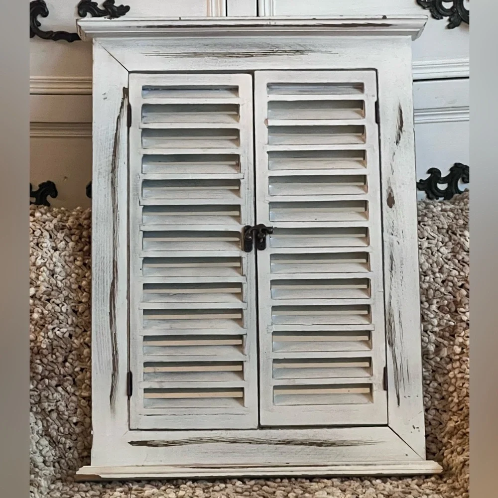 Rustic White Shuttered Wall mirror, weathered distressed wood shutter